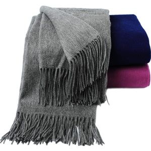 Magaschoni Solid 100% Cashmere Throw with Tassel Edge Charcoal 50" W x 60" L